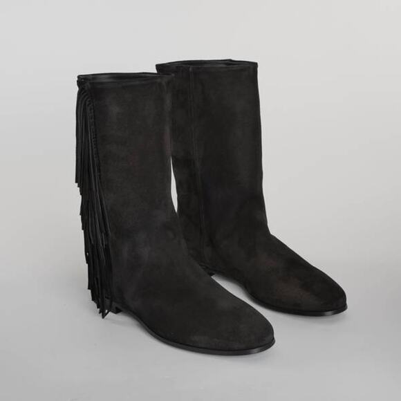 Pierre Hardy Texas Suede Fringe Mid Boots in Black 37.5 - Picture 1 of 4